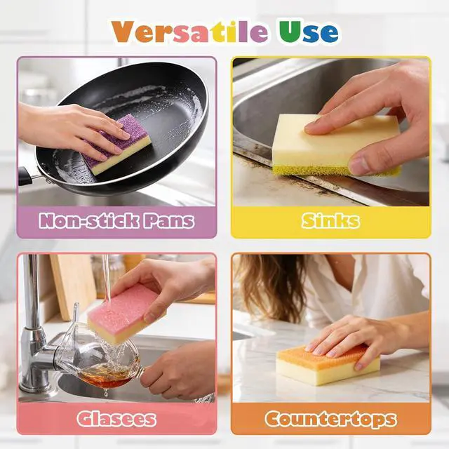 Alt view image 7 of 7 - UNIMADE Scrub Sponge, Temperature Responsive Dual-Sided Cleaning Sponges | Non-Scratch Dish Sponge for Kitchen, Soft in Warm Water & Firm in Cold, 6 Pack