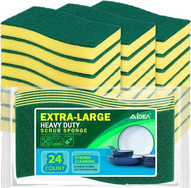 Main image of AIDEA Sponges Kitchen, 24 PK XL Heavy Duty Dish Sponges, Scrub Sponges | Dish Sponges Stink-Free, Extra Large Cleaning Dish Scrubber Sponges for Home & Bathroom, Sponges Bulk Supplies for Pots/ Pans