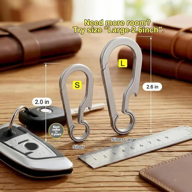 Alt view image 5 of 7 - PJYTAC Titanium Carabiner Keychain Clip for Keys, 2/2.6 Inch Small | Heavy Duty, Key Holder, Quick Release, Ultra Light, Bottle Opener, Hypoallergenic, Valentines Day Gift for Him Men