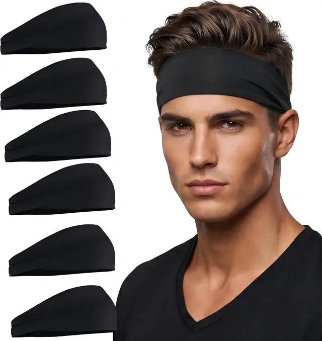 Main image of Headbands for Men 6PCS, Summer-Exclusive Lightweight Hair Men Head Bands | Sweatbands head bands for Men's hair, Soft Running Headband for Men, Non Slip Headband for Working Out, Travel, Cycling