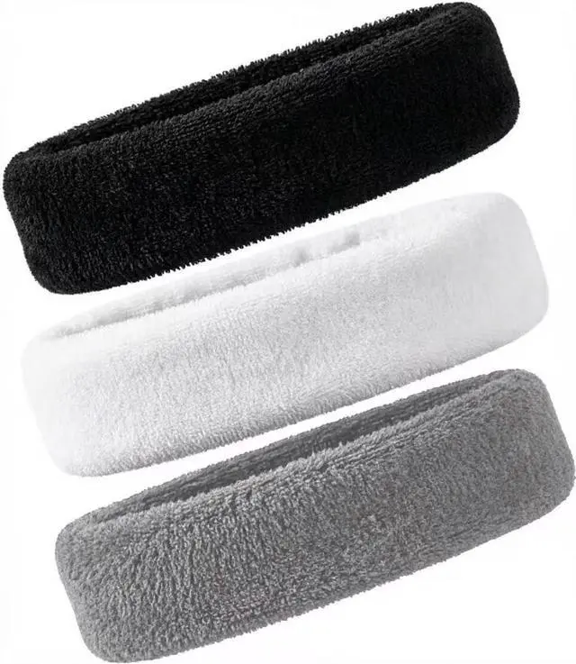 Main image of 3 Pack Men & Women Sports Sweatbands Headbands | Moisture Wicking Cotton Terry Cloth Sweatband Headband,Tennis,Basketball,Running,Gym,Fitness,Workout