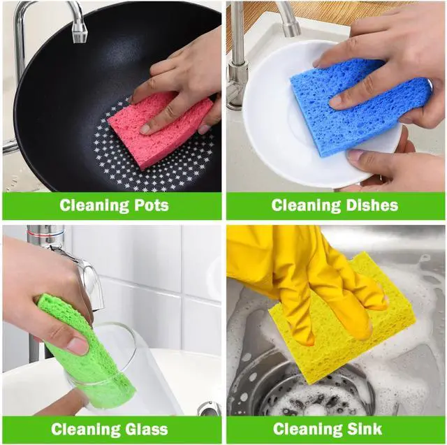 Alt view image 5 of 7 - YoleShy Sponge Kitchen Natural Cellulose Sponges 10 Pack Compressed Sponges for Cleaning Reusable Dish Sponge Kitchen Non-Scratch DIY