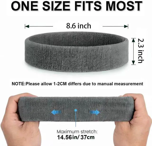 Alt view image 3 of 6 - 3 Pack Men & Women Sports Sweatbands Headbands | Moisture Wicking Cotton Terry Cloth Sweatband Headband,Tennis,Basketball,Running,Gym,Fitness,Workout
