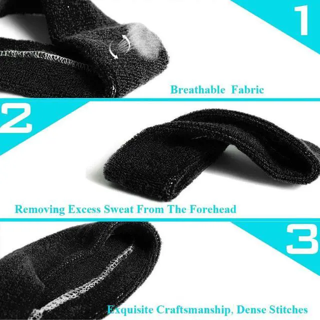 Alt view image 4 of 6 - 3 Pack Men & Women Sports Sweatbands Headbands | Moisture Wicking Cotton Terry Cloth Sweatband Headband,Tennis,Basketball,Running,Gym,Fitness,Workout