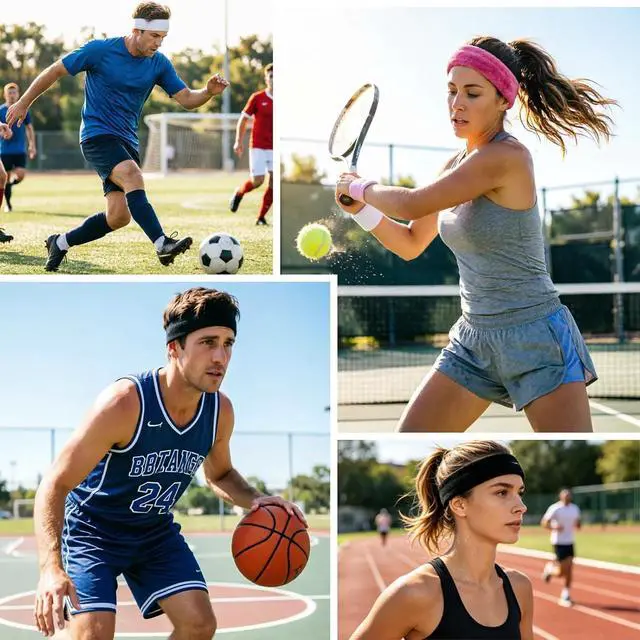Alt view image 6 of 6 - 3 Pack Men & Women Sports Sweatbands Headbands | Moisture Wicking Cotton Terry Cloth Sweatband Headband,Tennis,Basketball,Running,Gym,Fitness,Workout