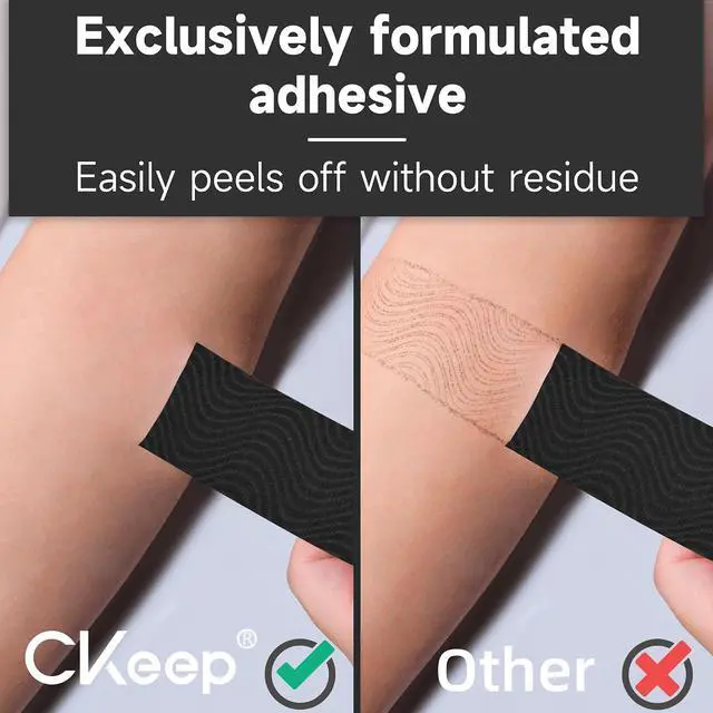 Alt view image 3 of 6 - CKeep Kinesiology Tape, Uncut Premium Elastic Athletic Tape 2 Rolls, Black | Original Cotton Latex Free Kinetic Tape, Breathable & Waterproof Sports Tape for Muscle and Joint Support, 2inch x 16ft