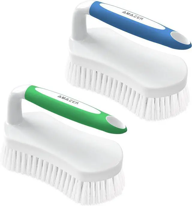 Main image of Amazer Scrub Brush for Cleaning Comfort Grip Shower Scrubber Flexible Stiff Bristles with Handle Heavy Duty Cleaner Brush for Tub Sink Carpet Floor - Pack of 2 (Blue+Green)