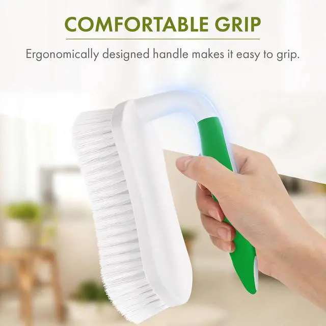 Alt view image 2 of 7 - Amazer Scrub Brush for Cleaning Comfort Grip Shower Scrubber Stiff Bristles with Handle Heavy Duty Cleaner Brush for Tub Sink Carpet Floor - Pack of 2 (Green+Green)