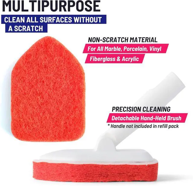 Alt view image 3 of 7 - Scrubber Sponge Refill for 3 in 1 Moku Home Shower Scrubber, 2-Pack (Red) | Non-Scratch Pads for Tub, Tile, Sink, Shower, Kitchen, Wall & Floor; for Moku Home Extendable Long-Handle Bathroom Brush
