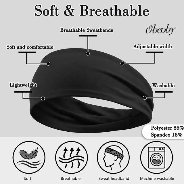 Alt view image 4 of 7 - obeoby Headbands for Men, Soft Elastic Sports Sweatbands Hair Band