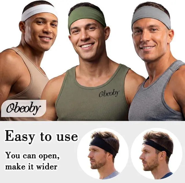 Alt view image 3 of 7 - obeoby Headbands for Men, Soft Elastic Sports Sweatbands Hair Band