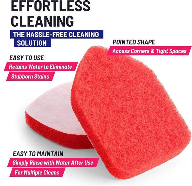 Alt view image 4 of 7 - Scrubber Sponge Refill for 3 in 1 Moku Home Shower Scrubber, 2-Pack (Red) | Non-Scratch Pads for Tub, Tile, Sink, Shower, Kitchen, Wall & Floor; for Moku Home Extendable Long-Handle Bathroom Brush