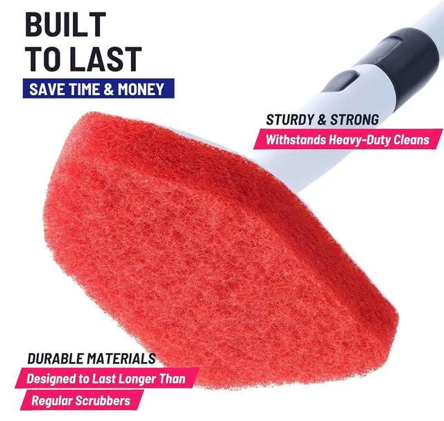 Alt view image 5 of 7 - Scrubber Sponge Refill for 3 in 1 Moku Home Shower Scrubber, 2-Pack (Red) | Non-Scratch Pads for Tub, Tile, Sink, Shower, Kitchen, Wall & Floor; for Moku Home Extendable Long-Handle Bathroom Brush