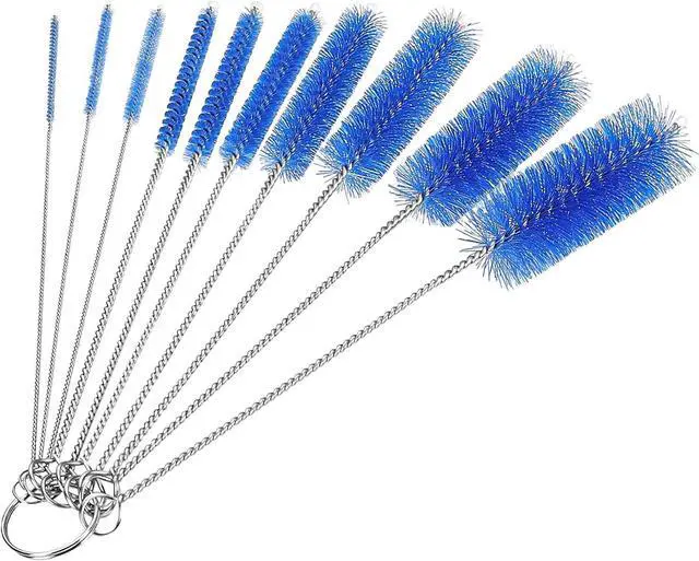 Main image of CiaraQ Bottle Cleaning Brushes, 8 Inch Nylon Tube Brush Set | Navy Blue Cleaner for Narrow Neck Bottles Cups with Hook, Set of 10pcs.