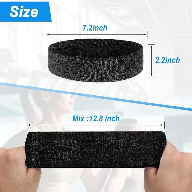 Alt view image 5 of 7 - Sweatbands Sport Headbands for Men & Women, Sweat Head Bands Moisture Wicking Sport Headband Cotton Sweatbands for Basketball, Athletic Exercise, Running