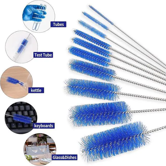 Alt view image 2 of 7 - CiaraQ Bottle Cleaning Brushes, 8 Inch Nylon Tube Brush Set | Navy Blue Cleaner for Narrow Neck Bottles Cups with Hook, Set of 10pcs.