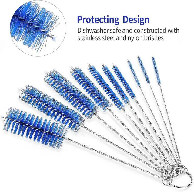 Alt view image 4 of 7 - CiaraQ Bottle Cleaning Brushes, 8 Inch Nylon Tube Brush Set | Navy Blue Cleaner for Narrow Neck Bottles Cups with Hook, Set of 10pcs.