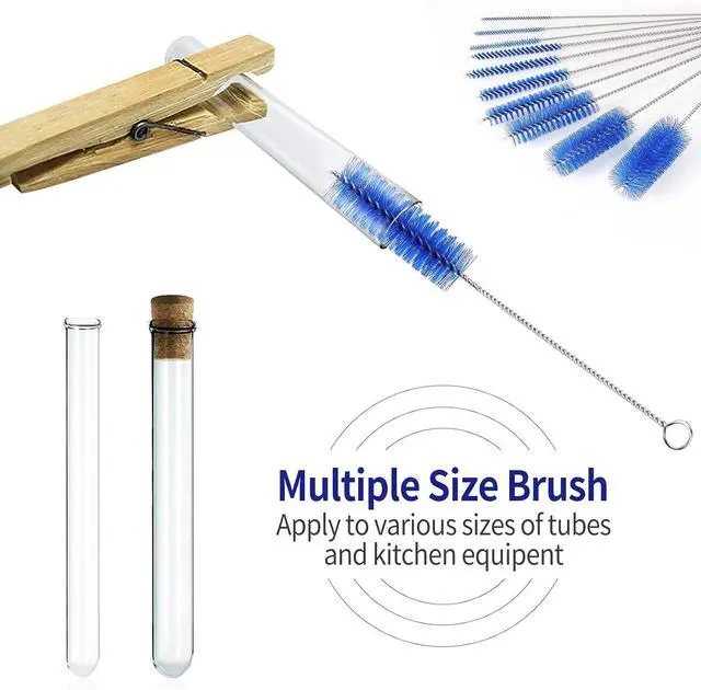 Alt view image 5 of 7 - CiaraQ Bottle Cleaning Brushes, 8 Inch Nylon Tube Brush Set | Navy Blue Cleaner for Narrow Neck Bottles Cups with Hook, Set of 10pcs.