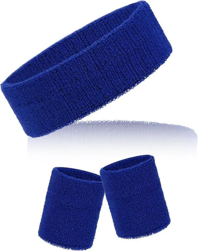 Main image of Sucrain 3 Pieces Sweatbands Set, 1 Pieces Sports Headband and 2 Pieces Wristbands, Wicking Sweat Head Band for Men Women Outfit Sport