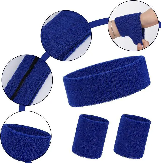 Alt view image 3 of 7 - Sucrain 3 Pieces Sweatbands Set, 1 Pieces Sports Headband and 2 Pieces Wristbands, Wicking Sweat Head Band for Men Women Outfit Sport
