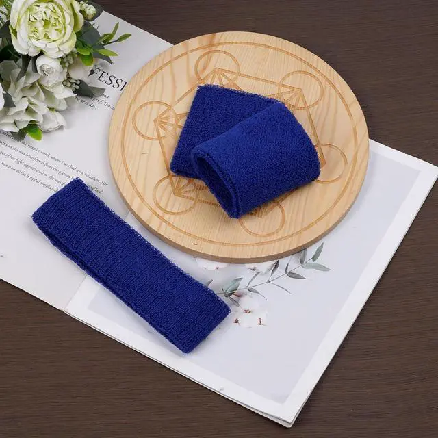 Alt view image 4 of 7 - Sucrain 3 Pieces Sweatbands Set, 1 Pieces Sports Headband and 2 Pieces Wristbands, Wicking Sweat Head Band for Men Women Outfit Sport