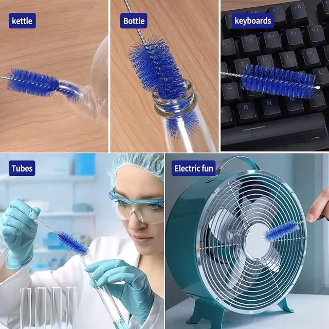 Alt view image 7 of 7 - CiaraQ Bottle Cleaning Brushes, 8 Inch Nylon Tube Brush Set | Navy Blue Cleaner for Narrow Neck Bottles Cups with Hook, Set of 10pcs.