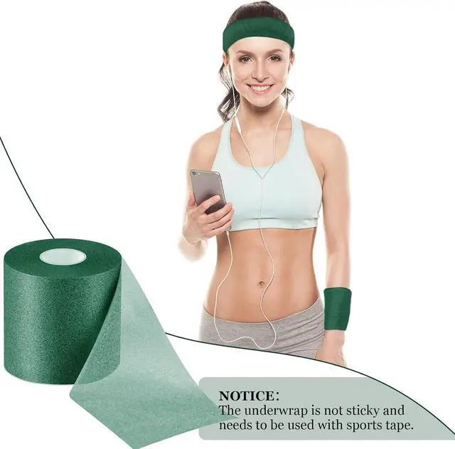 Alt view image 5 of 5 - Nuanchu 30 Yards Prewrap Athletic Tape Foam Underwrap Sports, Dark Green | Underwrap Tape Foam, Underwrap Bandage, For Wrists, Hair Ties, Ankles, Knees, Elbows, 2.76" Wide Foam Roll, No Sticky Residue