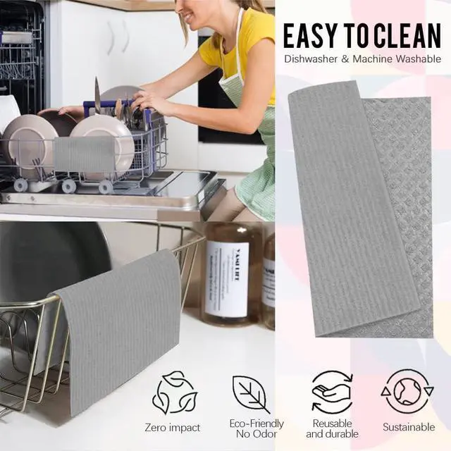 Alt view image 3 of 7 - Wholesale Swedish Dish Cloths - 6 Pack Reusable Compostable Kitchen Cloth,Cellulose Sponge Dish Cloths Dish Towel Set (Grey)