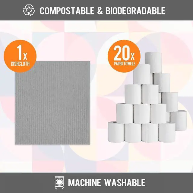 Alt view image 2 of 7 - Wholesale Swedish Dish Cloths - 6 Pack Reusable Compostable Kitchen Cloth,Cellulose Sponge Dish Cloths Dish Towel Set (Grey)