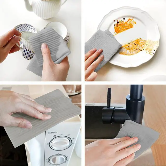 Alt view image 6 of 7 - Wholesale Swedish Dish Cloths - 6 Pack Reusable Compostable Kitchen Cloth,Cellulose Sponge Dish Cloths Dish Towel Set (Grey)