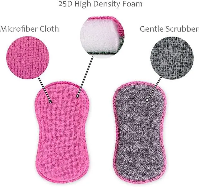 Alt view image 3 of 5 - UPSTAR Dish Sponges Kitchen, Microfiber Cleaning Scrubber for Dishwashing, Sink, Basin and Multi-Pupose, Non-Scratch Pack of 6