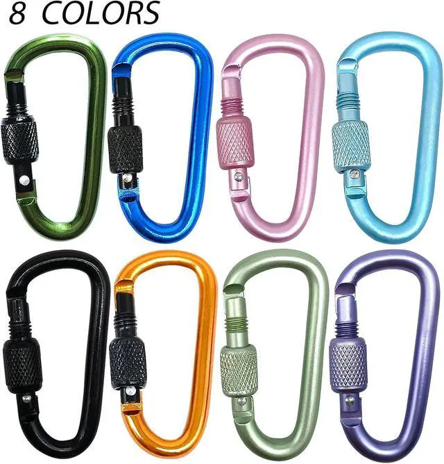 Alt view image 7 of 7 - YUCHIYA 8 Pack D-Shape Carabiner Clasp with Screw Gate, 2.2 Inch Mini Keychain Clip Key Chain Buckle, Aluminum Alloy Keyrings Hook for Outdoor Hiking not for Climbing