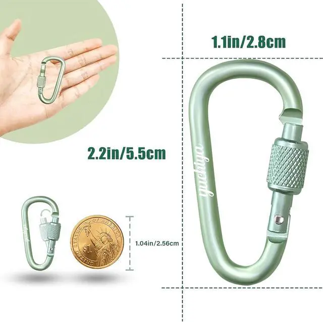 Alt view image 3 of 7 - YUCHIYA 8 Pack D-Shape Carabiner Clasp with Screw Gate, 2.2 Inch Mini Keychain Clip Key Chain Buckle, Aluminum Alloy Keyrings Hook for Outdoor Hiking not for Climbing