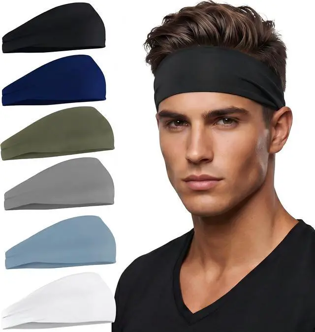 Main image of Headbands for Men 6PCS, Summer-Exclusive Lightweight Hair Men Head Bands | Sweatbands head bands for Men's hair, Soft Running Headband for Men, Non Slip Headband for Working Out, Travel, Cycling