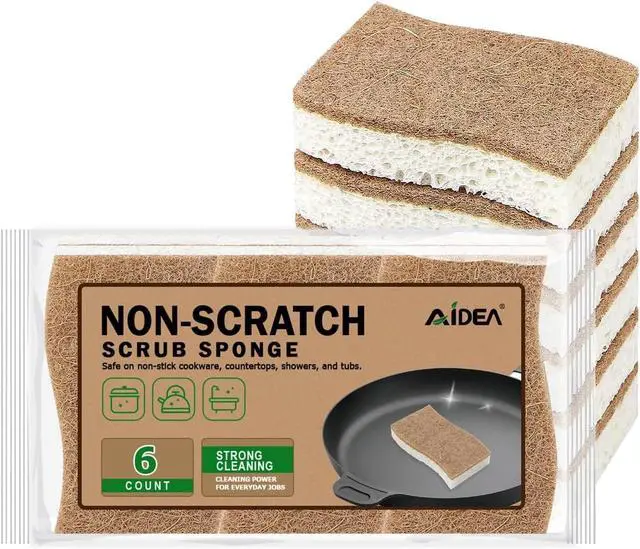 Main image of AIDEA Sponges Non Scratch, 6Count, Natural Sponge for Non Stick Cookware | Sponges Kitchen, Cellulose Scrub Sponge for Dishes, Cleaning Power for Kitchen, Bathroom, Household