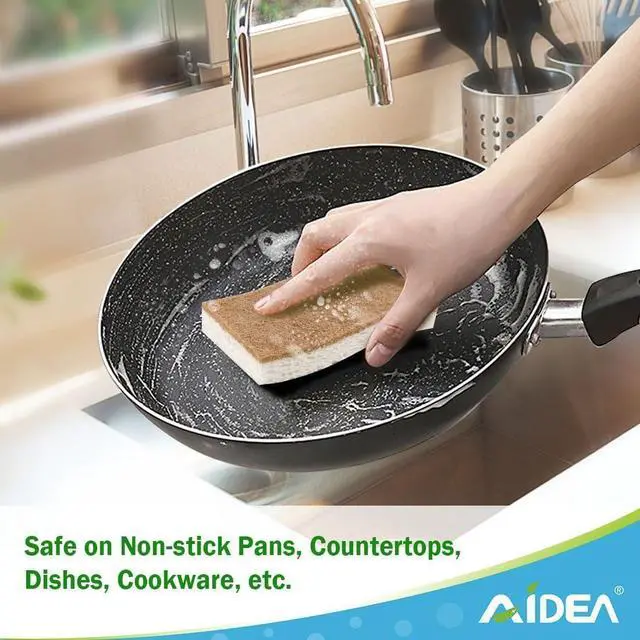 Alt view image 7 of 7 - AIDEA Sponges Non Scratch, 6Count, Natural Sponge for Non Stick Cookware | Sponges Kitchen, Cellulose Scrub Sponge for Dishes, Cleaning Power for Kitchen, Bathroom, Household