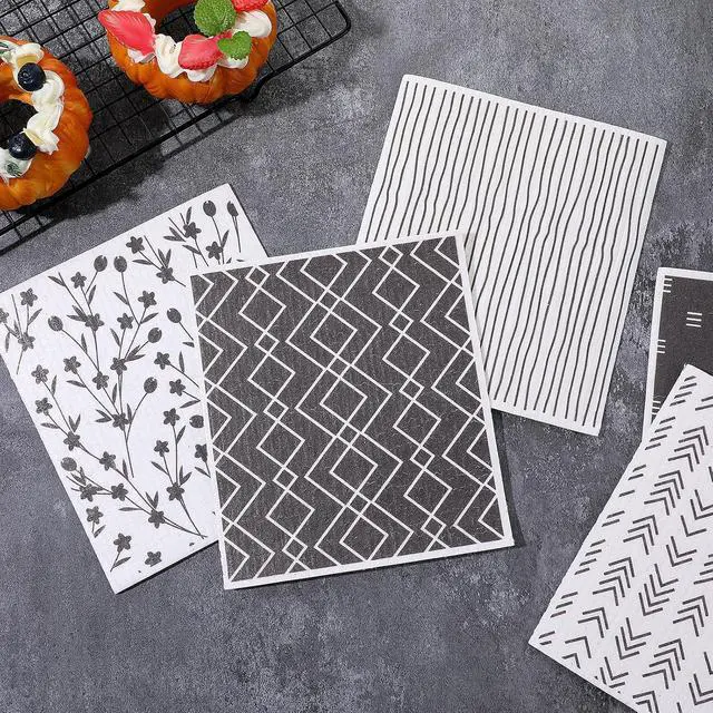 Alt view image 7 of 7 - Mabor 5 Pcs Swedish Dishcloths for Kitchen Geometric Washable Dish Rags Reusable Cleaning Paper Towels Absorbent Counter Dish Cloth Kitchen