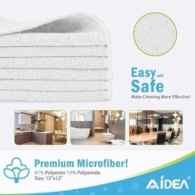 Alt view image 2 of 7 - AIDEA White Microfiber Cleaning Cloth-12PK, Cleaning Rags 12"x 12" Reusable | Microfiber Towels for Cars Lint Free, Absorbent Microfiber Rags, Kitchen Towel Dusting Cloth, Dish Rags for Home/Window