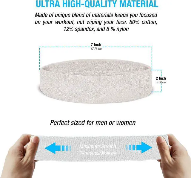 Alt view image 3 of 7 - Suddora Workout Headband for Men and Women, Moisture-Wicking Athletic Sweatband, Lightweight Cotton Terry Cloth Bands for Basketball, Tennis, Football, Gym, Running, Cosplay & Costumes
