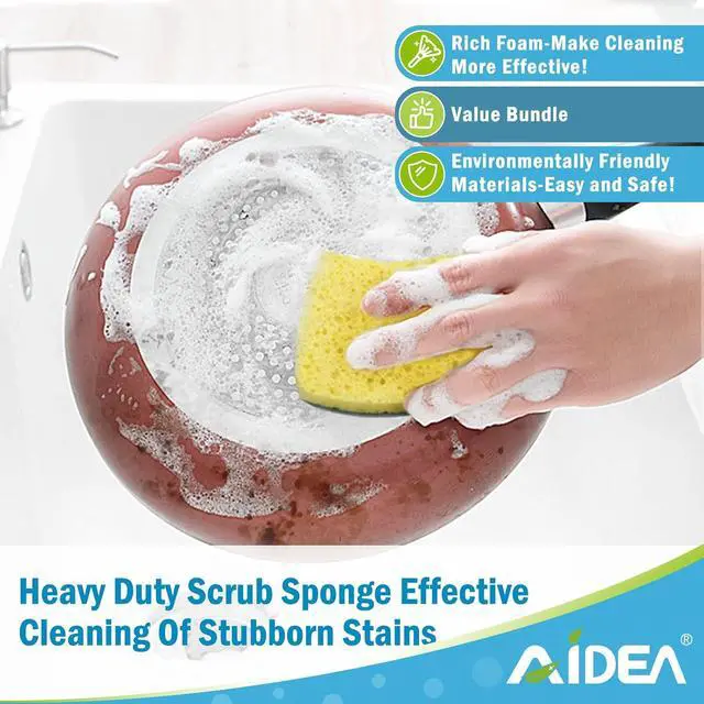 Alt view image 5 of 7 - AIDEA Sponges Kitchen, Heavy Duty Scrub Sponge, 6Count, Sponges for Dishes | Cellulose Kitchen Sponge, Scrubbing Power for Tough Messes, Cleaning Power for Non Coated Cookware, Dishes, Pots, Pans