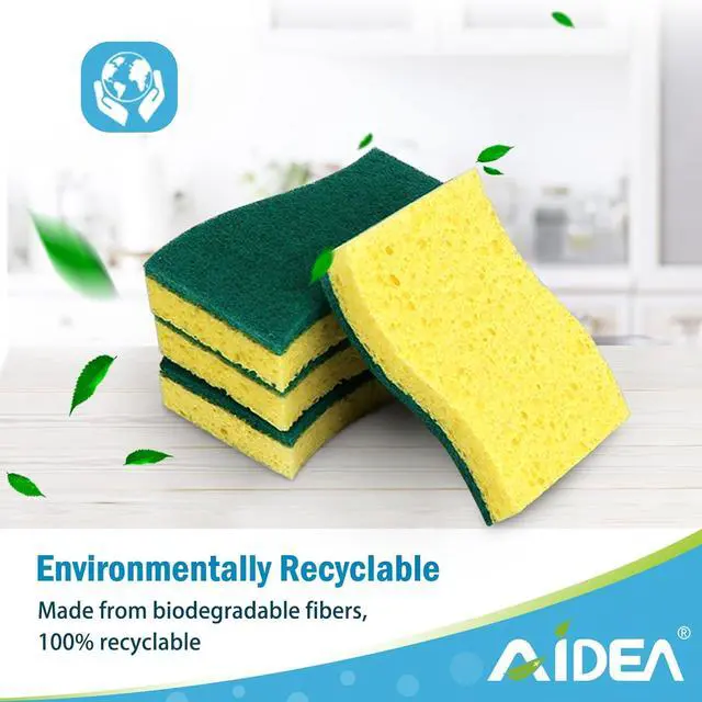 Alt view image 7 of 7 - AIDEA Sponges Kitchen, Heavy Duty Scrub Sponge, 6Count, Sponges for Dishes | Cellulose Kitchen Sponge, Scrubbing Power for Tough Messes, Cleaning Power for Non Coated Cookware, Dishes, Pots, Pans