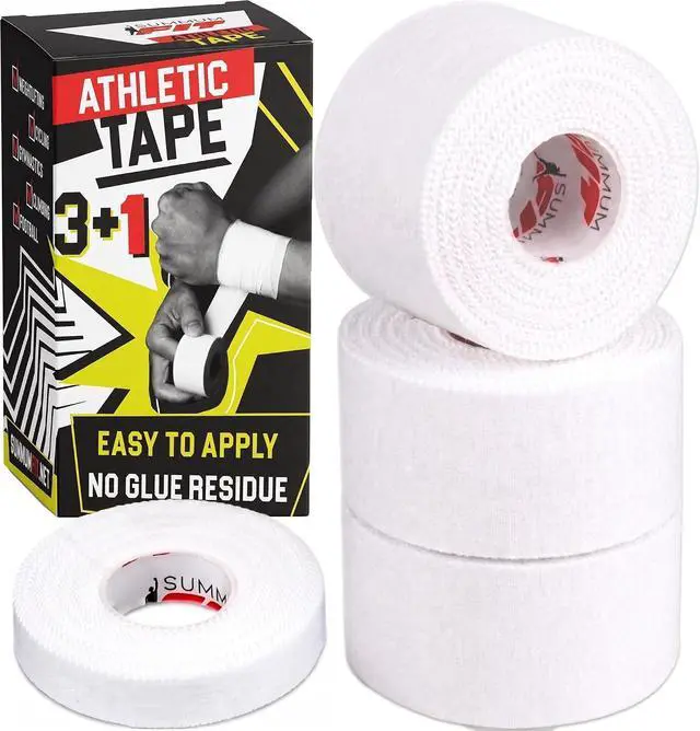 Main image of White Athletic Tape for Sports with Extra Finger Tape - 3+1 Set | Easy-Tear, Sweat-Resistant & No Residue Tape for Boxing, Football, Climbing or Gymnastics for Wrist, Ankle & Hand Protection