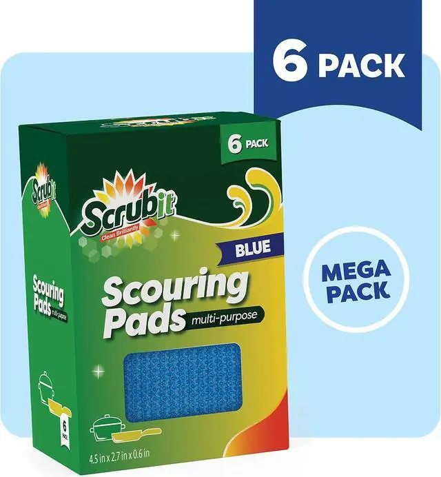 Alt view image 3 of 7 - SCRUBIT Multi-Purpose Scouring Pad - Non-Scratch Cleaning Sponges for Pots, Pans, Dishes, Utensils & Non-Stick Cookware - Scrubbing Pads Use for Kitchen, Bathroom - 6 Pack Dish Sponge - (Blue)
