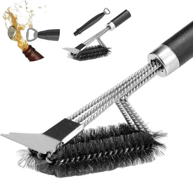 Main image of Grill Brush & Scraper BBQ Brush for Grill, 18" Stainless Steel Woven Wire 3 in 1 Bristles Grill Cleaning Brush with Bottle Opener & Clipping Hook