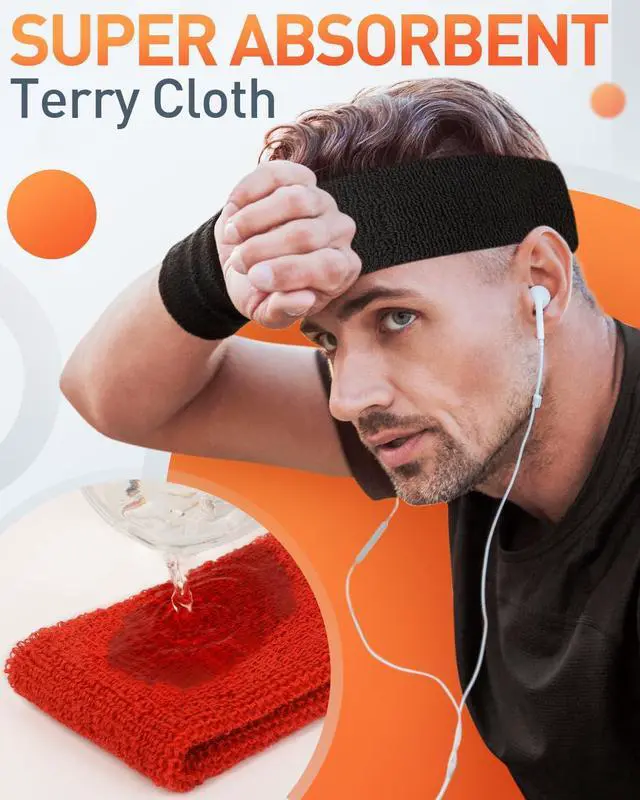 Alt view image 2 of 7 - Tanluhu Sweatbands Sport Headbands for Men & Women,Terry Cloth Sweat Band for Tennis, Running, Basketball, Working Out, Exercise- Athletic Sweat Cotton Headband Outdoor