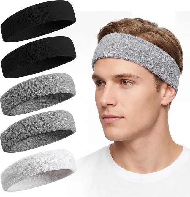 Main image of Sweatbands Sports Headband for Men & Women, Moisture Wicking Hairband - Terry Cotton Sweat Band for Running, Gym