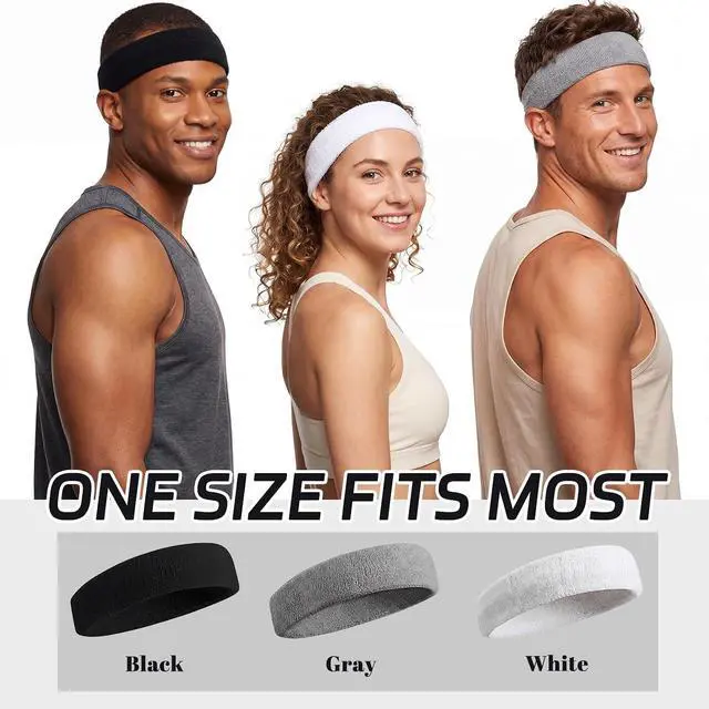 Alt view image 3 of 7 - Sweatbands Sports Headband for Men & Women, Moisture Wicking Hairband - Terry Cotton Sweat Band for Running, Gym
