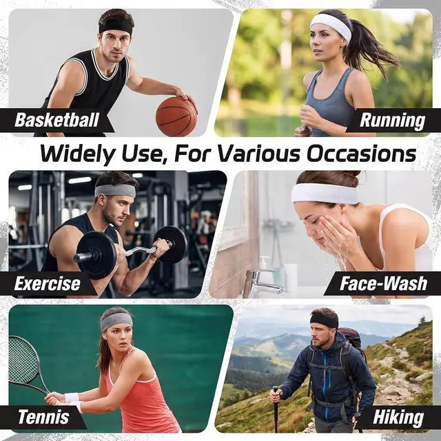 Alt view image 6 of 7 - Sweatbands Sports Headband for Men & Women, Moisture Wicking Hairband - Terry Cotton Sweat Band for Running, Gym