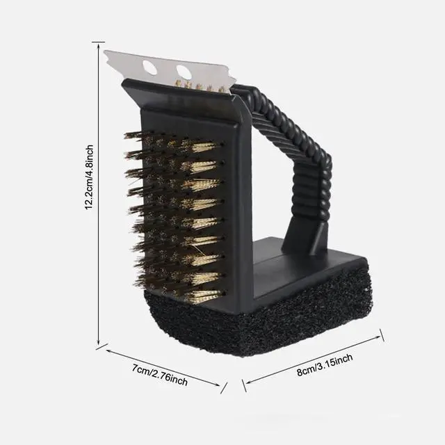 Alt view image 2 of 7 - 2 Pack Grill Brush and Scraper with Wire Bristles and Bristle-Free Scour 2 Side Brushes Handheld Short Handle Scrubber for Grill Grate Cleaner Cast Iron Charcoal Racks Grid BBQ Cooking Grates