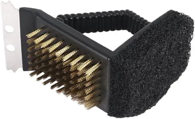 Alt view image 7 of 7 - 2 Pack Grill Brush and Scraper with Wire Bristles and Bristle-Free Scour 2 Side Brushes Handheld Short Handle Scrubber for Grill Grate Cleaner Cast Iron Charcoal Racks Grid BBQ Cooking Grates